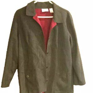 Alfred DUNNER womans Faux Suede Size 14 Green W red lining long sleeve